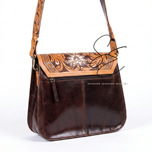 Western Genuine Leather Floral Tooled Crossbody <b>Bag</b> Cowgirl Handbag Tooled Handle Women OEM Custom Leather <b>Bag</b> - Product Image 3