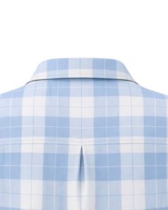 Chemise boutonnée à manches courtes pour femme, bleu ciel et blanc à carreaux, décontractée, légère et respirante, avec poche, pour l'été - Product Image 4