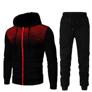 Men 2-Piece Quick Dry Front Logo Tracksuit Set <b>Zip</b>-Up Hoodie Sweatpants Contrast Color Jogger Outfit for Gym Jogging Casual Wear - Product Image 2