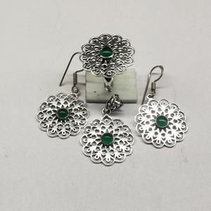 Ensemble de bijoux en argent Sterling 925, Onyx vert, boucles d'oreilles faites à la main, pierres précieuses de luxe, cadeau de fête de mariage pour femmes - Product Image 3