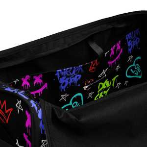 Sac de sport à imprimé graffiti style néon avec fermeture éclair, grande capacité, sac de voyage décontracté, sac de sport, motif noir multicolore - Product Image 6