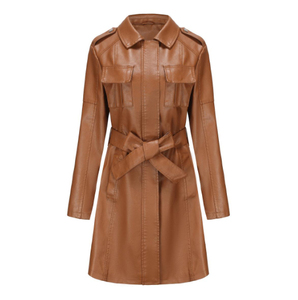 Solid Trader Top Quality Light Weight Soft Touch Material Elegant Silhouette Everyday Winter <b>Warm</b> Coat Womens Long Leather Jacke - Product Image 4