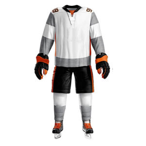 Custom Sublimated Ice Hockey Jersey Men's White Gray <b>Orange</b> Full Sleeve Player 98 Breathable All Seasons Adult Sport Wear - Product Image 4
