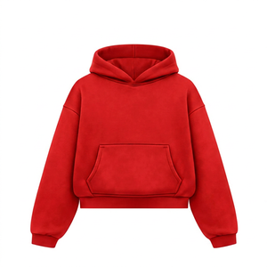 <b>Red</b> French Terry Unisex Winter <b>Hoodie</b> with Pocket Breathable Raglan Sleeve Pullover Regular Fit Solid Color - Product Image 1