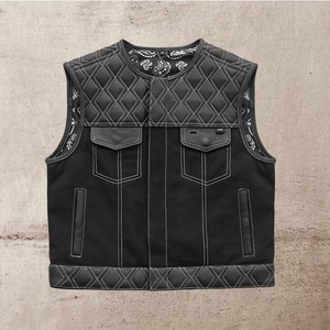 <b>Mens</b> <b>White</b> Diamond Quilted Leather Club <b>Vest</b> Biker Motorcycle Rider Waistcoat - Product Image 1