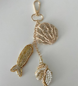 Elegant Seashell Embroidered Seed Bead Keychain Crystal Beaded <b>Bag</b> Charm Boutique Fashion <b>Key</b> <b>Ring</b> For <b>Bags</b> Purses Gifting & <b>Key</b> - Product Image 2
