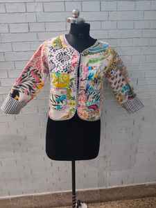 Wholesale Indian Handmade Eco-Friendly Quick Dry <b>Quilted</b> Cotton <b>Jacket</b> Vintage Patchwork Kantha Floral Printed Breathable <b>Jacket</b> - Product Image 2