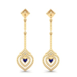 REYES, Nuevos Pendientes Colgantes de Oro Sólido de 14K con Moissanita Certificada por GRA, Forma de Corazón, 0.5Ct, con Zafiro Azul - Product Image 4