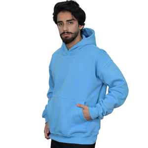 Sweat à capuche pour homme en coton et élasthanne, imprimé personnalisé, tissé, effet délavé vintage, bleu ciel premium, entièrement zippé, coupe oversize - Product Image 6