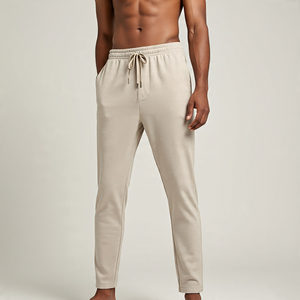 Pantalones Deportivos de Algodón Beige para Hombre, Cintura Elástica con Cordón, Estilo Casual, Peso Medio, Teñido Liso, Bolsillos Laterales - Product Image 1