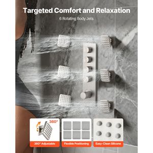 Sistema Doccia a Pioggia Termostatico da Soffitto da 16 Pollici con Soffione a Parete da 6 Pollici, 6 Getti Laterali e Doccia Termostatica a Mano in Nichel - Product Image 4