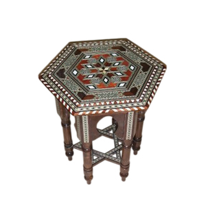 Table d'appoint octogonale de style maure antique, en bois artisanal avec incrustation de nacre, table d'appoint marocaine vintage, meuble. - Product Image 4