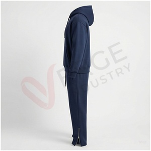 Ensemble de survêtement bleu marine pour homme, à capuche, manches longues, couleur unie, coupe décontractée, vêtements d'automne, respirant, 100% coton - Product Image 3