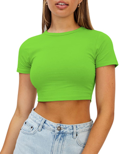 INDEX APPAREL Women's Gray Crop <b>Top</b> T-Shirt O-Neck Short Sleeve Slim Fit Solid Color Casual Spring Summer Wear - Product Image 6