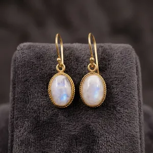 Pendientes Colgantes de Latón con Piedra Lunar Arcoíris, Joyería al por Mayor con Piedras Preciosas Naturales - Product Image 4