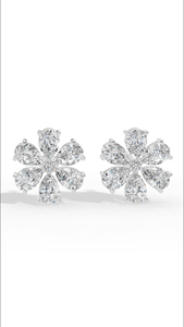 ต่างหูเพชรทรงลูกแพร์ประดับดอกไม้ ดีไซน์หรูหรา ทอง 14K สำหรับขายส่ง - Product Image 3