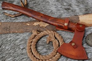 Handmade <b>Axe</b> Carbon Steel Blade Wood <b>Handle</b> With Leather Sheath Outdoor Knife - Product Image 6