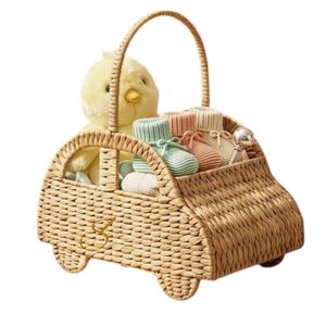 Panier de rangement pour voiture en jacinthe d'eau tressée à la main, organisateur de jouets tissé, décoration écologique pour chambre d'enfant, panier cadeau unique en forme de voiture pour - Product Image 3