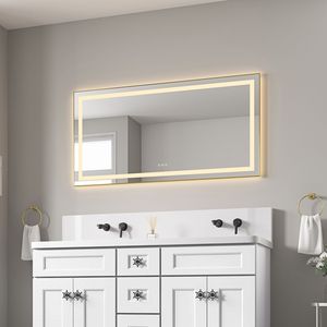 Specchio LED da Bagno 55 X 28 Pollici con Illuminazione Frontale e Posteriore, Montaggio a Parete, Cornice in Alluminio, Antiappannamento, Memoria, 3 Anni di Garanzia - Product Image 1
