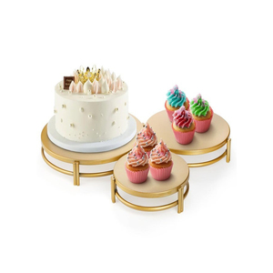 Modern Style Gold Metal <b>Cupcake</b> Display Stand Set Of 3. Sleek Minimalist Luxury Design Tripod Cake Stand For Catering & Events - Product Image 3