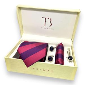 Corbatas de cuello de fiesta de negocios con logotipo personalizado Material de poliéster duradero Combo de corbata de rayas de vino magenta y púrpura para boda - Product Image 2