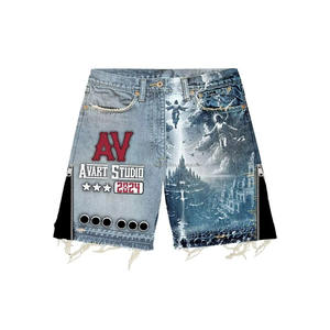 Shorts en jean pour hommes au design unique, couleurs claires, style streetwear, denim délavé moyen, à prix abordable, dernière collection - Product Image 6