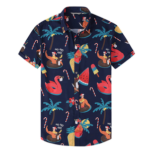 เสื้อเชิ้ตฮาวายแขนสั้นลายการ์ตูนสำหรับผู้ชาย ปกคอพับ สไตล์วันหยุดฤดูร้อน ผ้าป๊อปลินทอ เสื้อลำลอง - Product Image 3