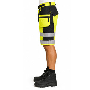 Shorts de travail de sécurité en toile éco-responsable, style sportif, respirants, avec ceinture élastique et bande réfléchissante haute visibilité, vente en gros - Product Image 4