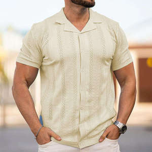 Camisa Guayabera Bordada con Cuello Cubano para Hombre, Manga Corta, Corte Holgado, Verde Bosque, Azul Cielo y Crema, Ropa de Verano HD 2026 - Product Image 6