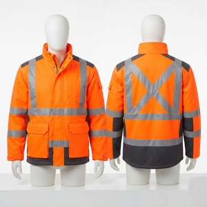Veste de travail hiver premium en polyester 240 GSM, orange et noir, haute visibilité, avec bandes réfléchissantes sur le devant, design personnalisé - Product Image 1