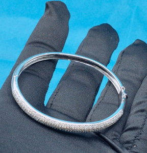 925 Sterling <b>Silver</b> Moissanite Diamond <b>Bangle</b> <b>Bracelet</b> Claps Dainty Minimalist Handmade <b>Bangle</b> Gift For Her - Product Image 3