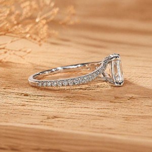 Anillo de Compromiso con Halo de Diamantes Cultivados en Laboratorio, Corte Esmeralda Brillante, Oro Blanco de 10K, 14K, 18K, 1 Quilate, VVS, Anillo Fino para Mujer - Product Image 4