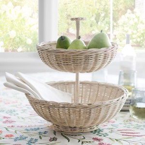 Woven rattan basket rack stands multi tier stand for dessert & fruit table top <b>storage</b> <b>shelves</b> - Product Image 4