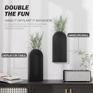 Set di 2 Vasi da Parete Moderni in Legno di Pino Rustico, Decorazione Boho per la Casa, Fioriere Intelligenti per Piante da Interno, Decorazione da Parete Sospesa C - Product Image 4