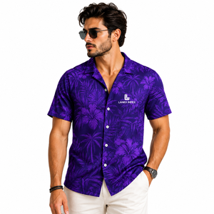 Custom Men's Hawaiian Camp Collar <b>Button</b> <b>Up</b> <b>Shirt</b> Premium Polyester Tropical Floral Sublimation Printed Beach Resort <b>Shirt</b> OEM - Product Image 2