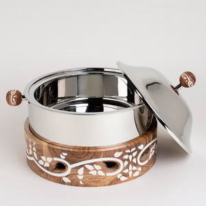 Olla para Servir Alimentos con Acabado Plateado Árabe, Plato para Exhibición en Bodas, Equipo de Catering con Tapa Martillada, Gran Venta - Product Image 3