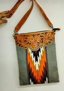 Premium Western Geometric Genuine Leather Lady Vintage Bohemian Crossbody Bag Hair-on-Hide Purse Handcrafted Turquoise Inlay - Product Image 4