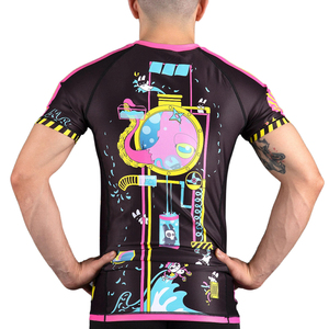 Rashguard unisexe à manches courtes, imprimé par sublimation, respirant, séchage rapide, noir, rose, jaune, motif dessin animé, logo avant, adulte, BJJ - Product Image 6