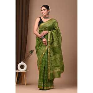 MAHESWARI <b>SATIN</b> <b>SAREE</b> with LEAF PATTERN IDEAL for DAILY WEAR - Product Image 1