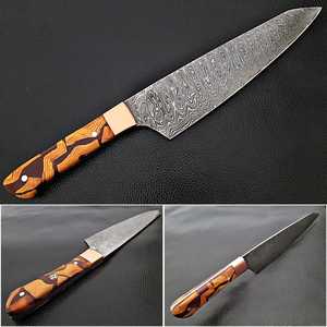 Cuchillo de Chef de Acero de Damasco Hecho a Mano, el Mejor Proveedor, con Mango de Resina y Funda de Cuero - Product Image 1