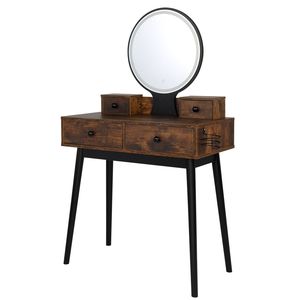 "Rustic Brown & Black <b>Makeup</b> Vanity Set with 4 Drawers Touch Screen Lighted <b>Mirror</b> & Cushioned Stool" - Product Image 5