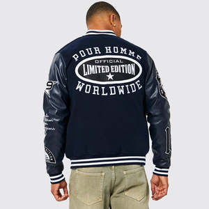 Chaqueta Bomber de Invierno Personalizada OEM con Manga de Cuero, Cadena y Bordado Chenille, Estilo Vintage Letterman Varsity para Hombre - Product Image 2