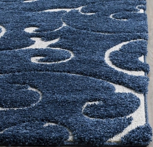 Tapis carré KV moderne à poils longs, motif floral, 1,5 m x 1,5 m, bleu, en polyester - Product Image 2