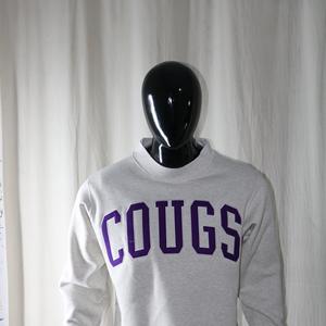 COUGS ASH GREY Mock Neck Sweatshirt 100% Cotton <b>PURPLE</b> Applique Embroidery wide neck Sweatshirt URBAN PRODUCTIONS - Product Image 2