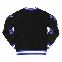 Cardigan décontracté d'hiver en acrylique à col en V pour femme Zeta Phi Beta Sorority, broderie de lettres universitaires noires/bleues