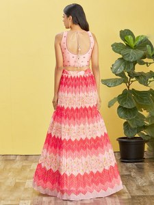 Pink Embroidered Lehenga Choli Set Traditional Semi Stitched Women Outfit With <b>Net</b> Dupatta for Wedding Festival - Product Image 2