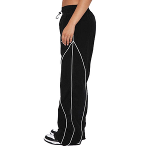 <b>Women</b> Casual White Crop Tank Top And Black Piping Wide Leg Sweatpants Set Activewear Tracksuit - Product Image 5