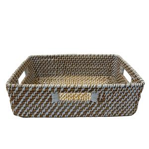 Cesta de Almacenamiento Rectangular de Ratán Natural de Lujo con Cordón de PP, Ecológica y Multifuncional - Product Image 1