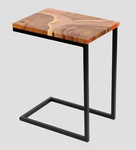 Table d'appoint en bois avec résine époxy et support en métal noir, table basse moderne pour salon, entrée, décoration intérieure - Product Image 3