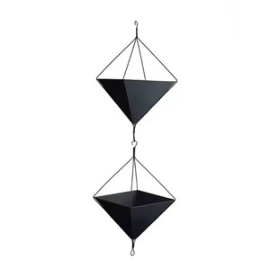 Minimalist Brass Plated Hanging Planters <b>Set</b> <b>Square</b> Design For Indoor Outdoor Use Vase With Chrome Plated Finish Hanging Planter - Product Image 1